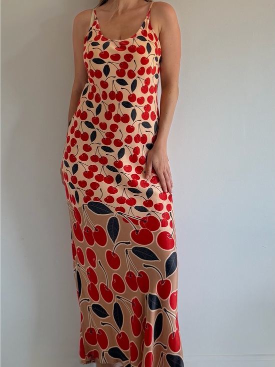 Anthropologie Dresses & Skirts - Anthropologie Maeve Cherry Print Slip Maxi Dress Size M / S Viscose Satin Boho